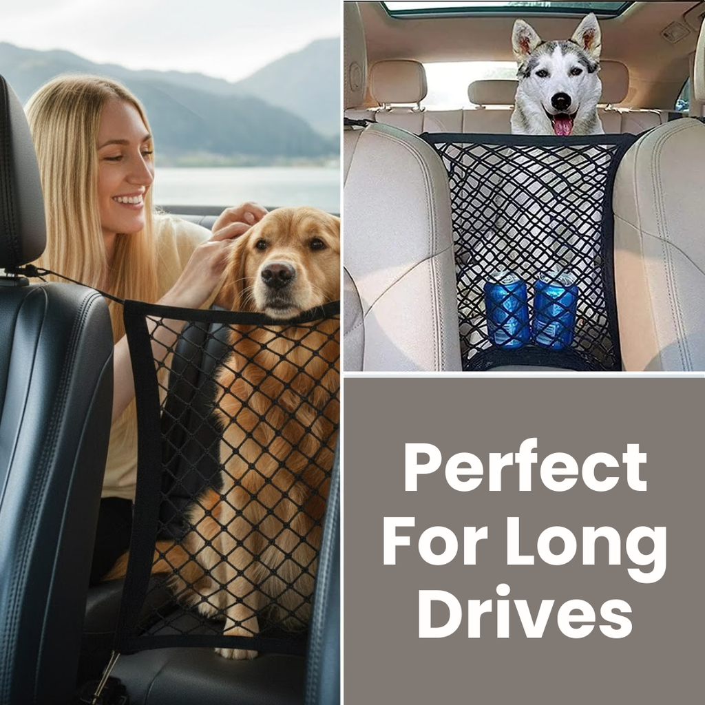 Pet Car Barrier Dog Car Barrier with Automatic Safety Mesh Storage Bag Pet Barrier Guard Back Seat Safety Protector Mesh Net