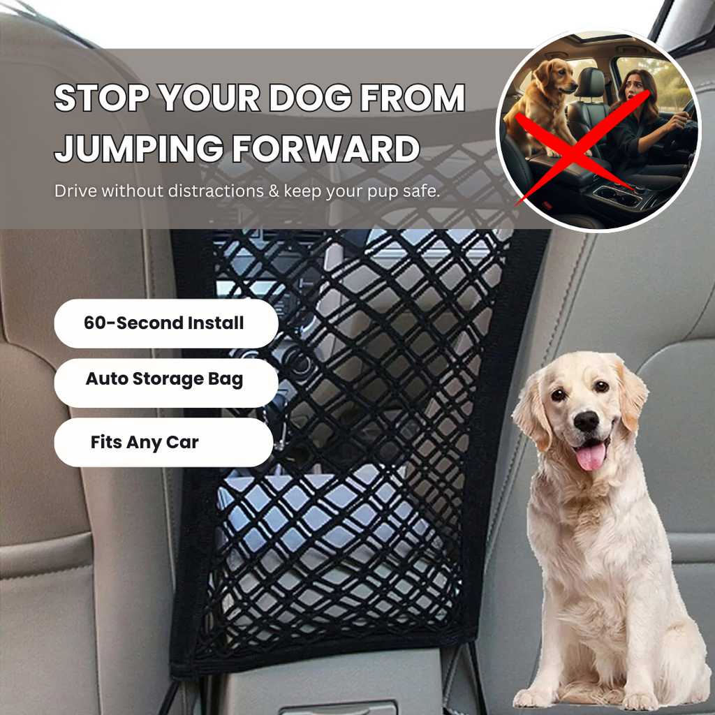 Pet Car Barrier Dog Car Barrier with Automatic Safety Mesh Storage Bag Pet Barrier Guard Back Seat Safety Protector Mesh Net