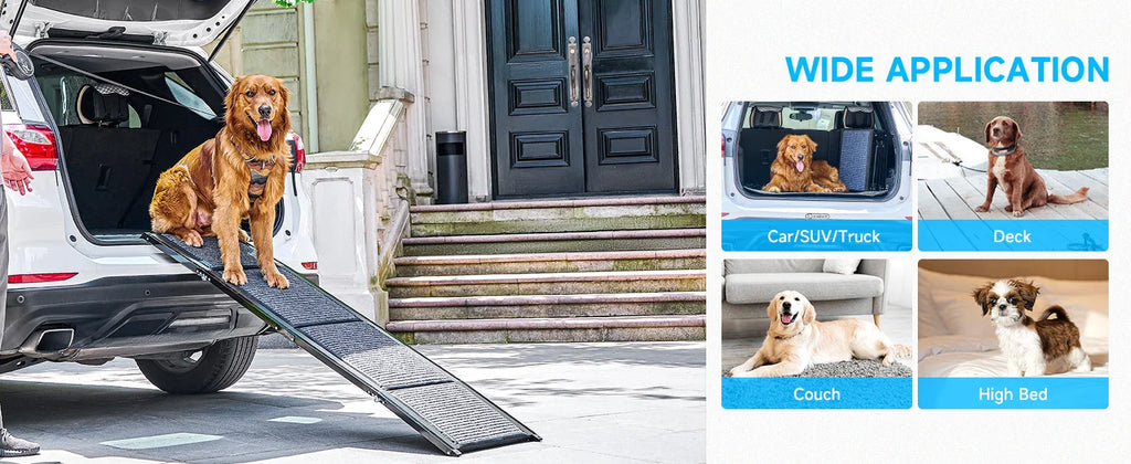 Dog Ramp for Car, 63" Folding Pet Ramp for Large Dogs up to 200 lb, 17" Wide Car Ramp for Dog, Portable Pet Stair Ramp with Nons