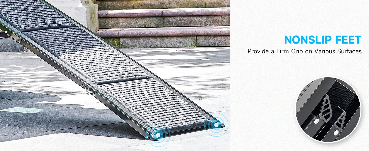 Dog Ramp for Car, 63" Folding Pet Ramp for Large Dogs up to 200 lb, 17" Wide Car Ramp for Dog, Portable Pet Stair Ramp with Nons