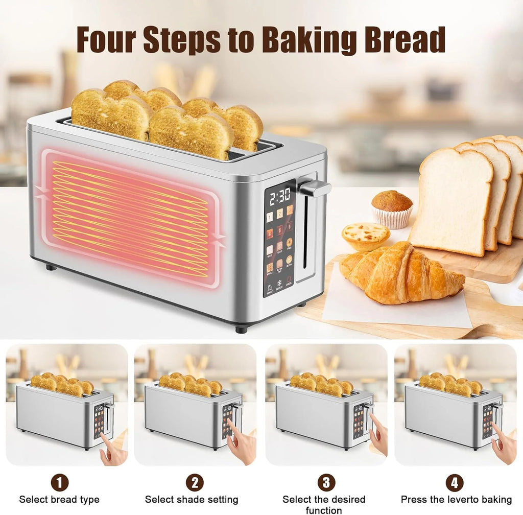 Touch Screen Toaster 2 Slice, 304 Stainless Steel Toasters, Digital Timer, 6 Shade Settings, 1.5'' Wide Slot, 12.2*8.66*7.48''