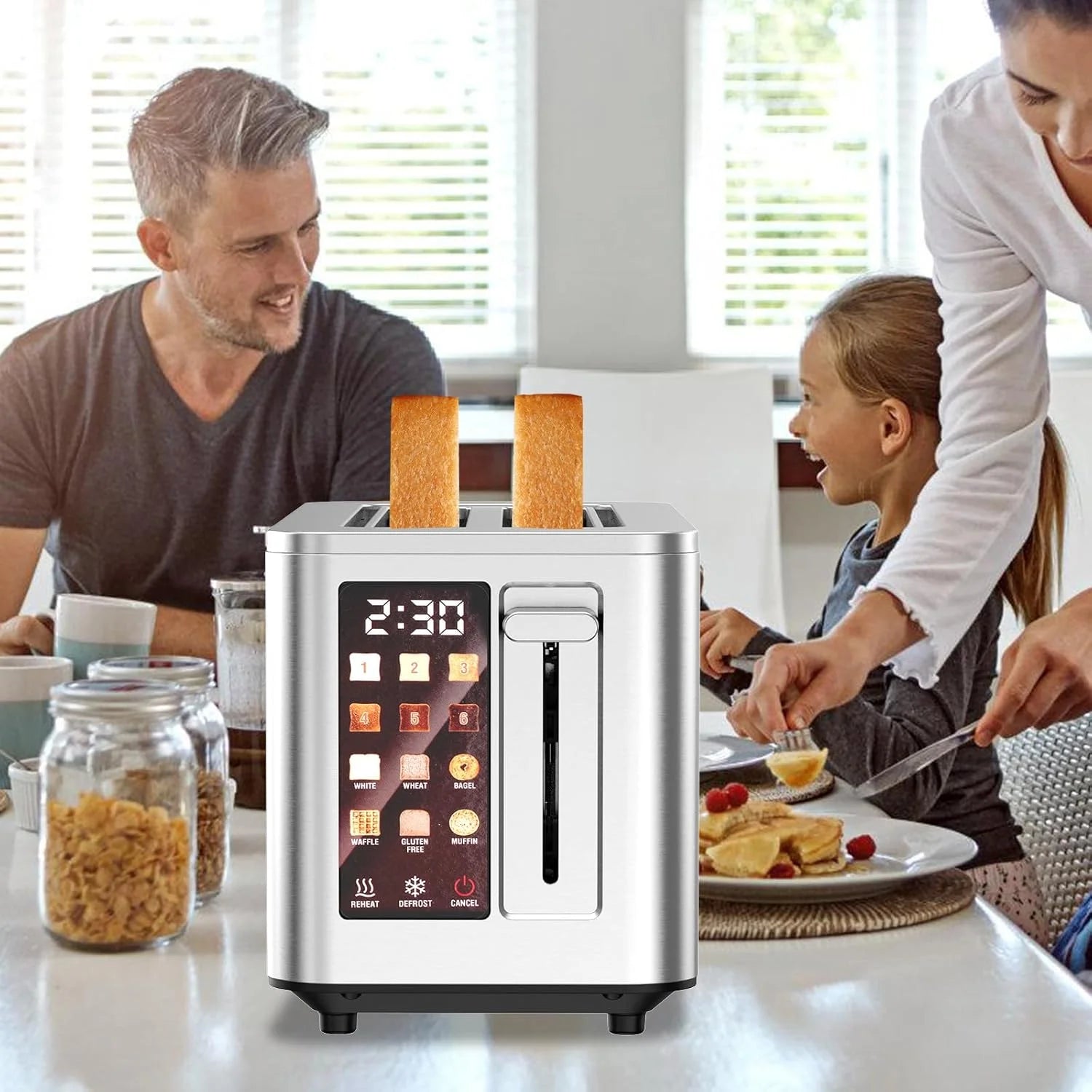 Touch Screen Toaster 2 Slice, 304 Stainless Steel Toasters, Digital Timer, 6 Shade Settings, 1.5'' Wide Slot, 12.2*8.66*7.48''