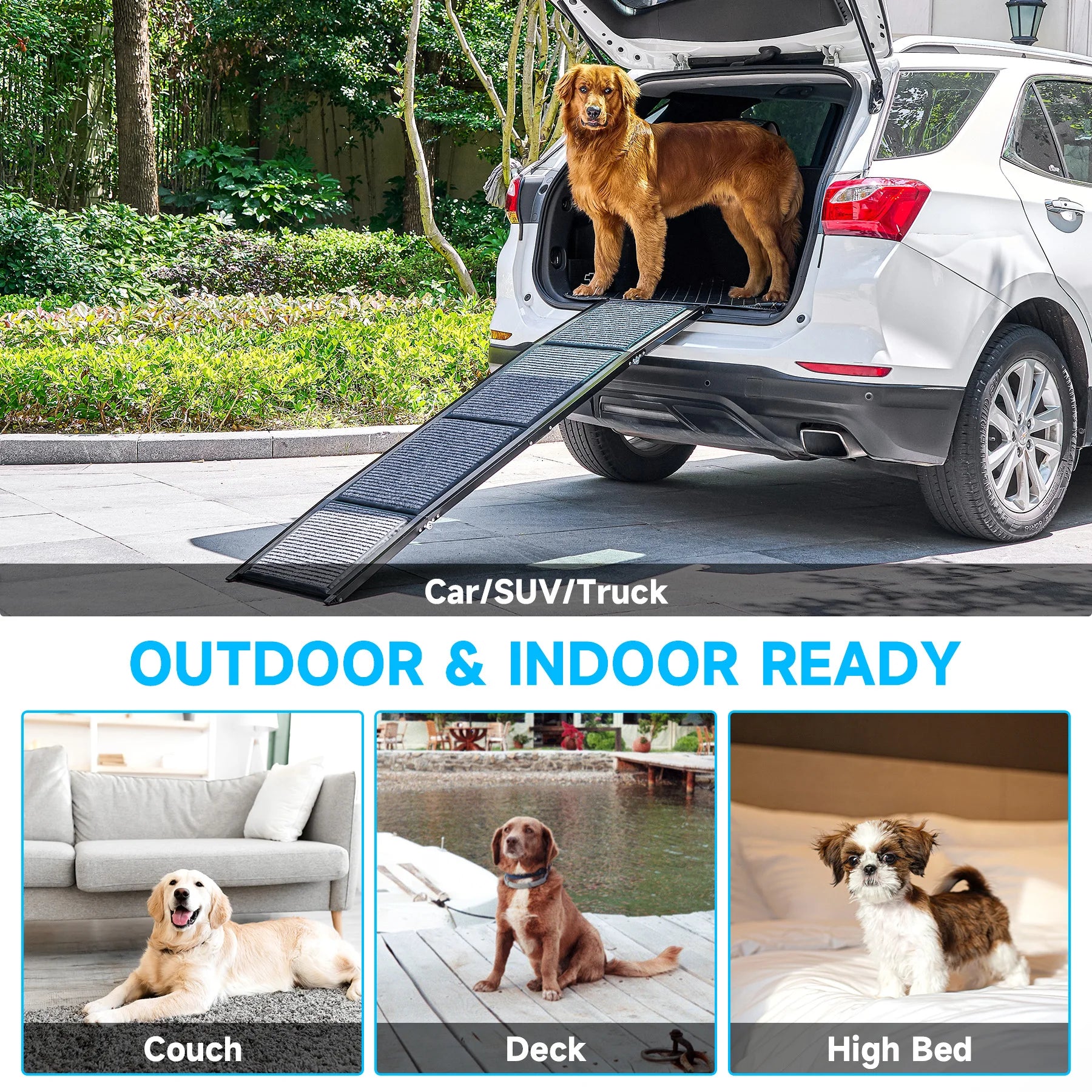 Dog Ramp for Car, 63" Folding Pet Ramp for Large Dogs up to 200 lb, 17" Wide Car Ramp for Dog, Portable Pet Stair Ramp with Nons