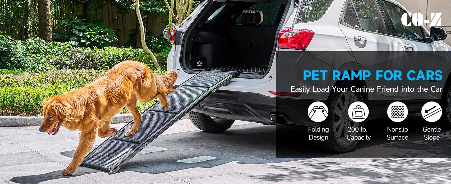 Dog Ramp for Car, 63" Folding Pet Ramp for Large Dogs up to 200 lb, 17" Wide Car Ramp for Dog, Portable Pet Stair Ramp with Nons