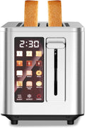 Touch Screen Toaster 2 Slice, 304 Stainless Steel Toasters, Digital Timer, 6 Shade Settings, 1.5'' Wide Slot, 12.2*8.66*7.48''