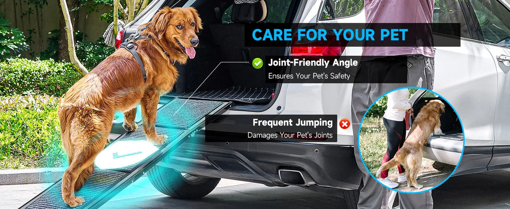 Dog Ramp for Car, 63" Folding Pet Ramp for Large Dogs up to 200 lb, 17" Wide Car Ramp for Dog, Portable Pet Stair Ramp with Nons