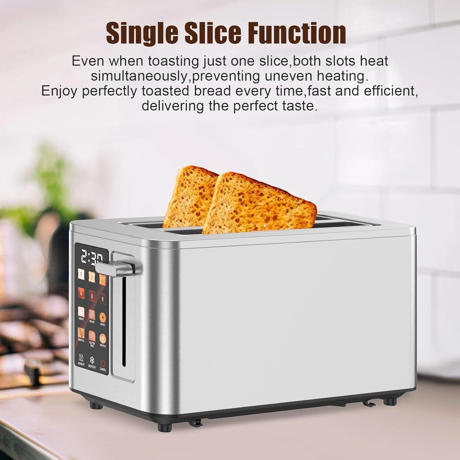 Touch Screen Toaster 2 Slice, 304 Stainless Steel Toasters, Digital Timer, 6 Shade Settings, 1.5'' Wide Slot, 12.2*8.66*7.48''