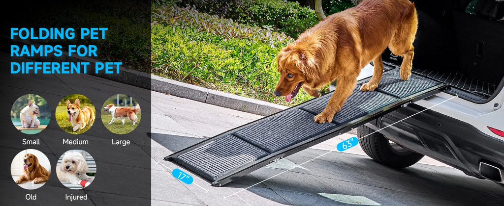 Dog Ramp for Car, 63" Folding Pet Ramp for Large Dogs up to 200 lb, 17" Wide Car Ramp for Dog, Portable Pet Stair Ramp with Nons