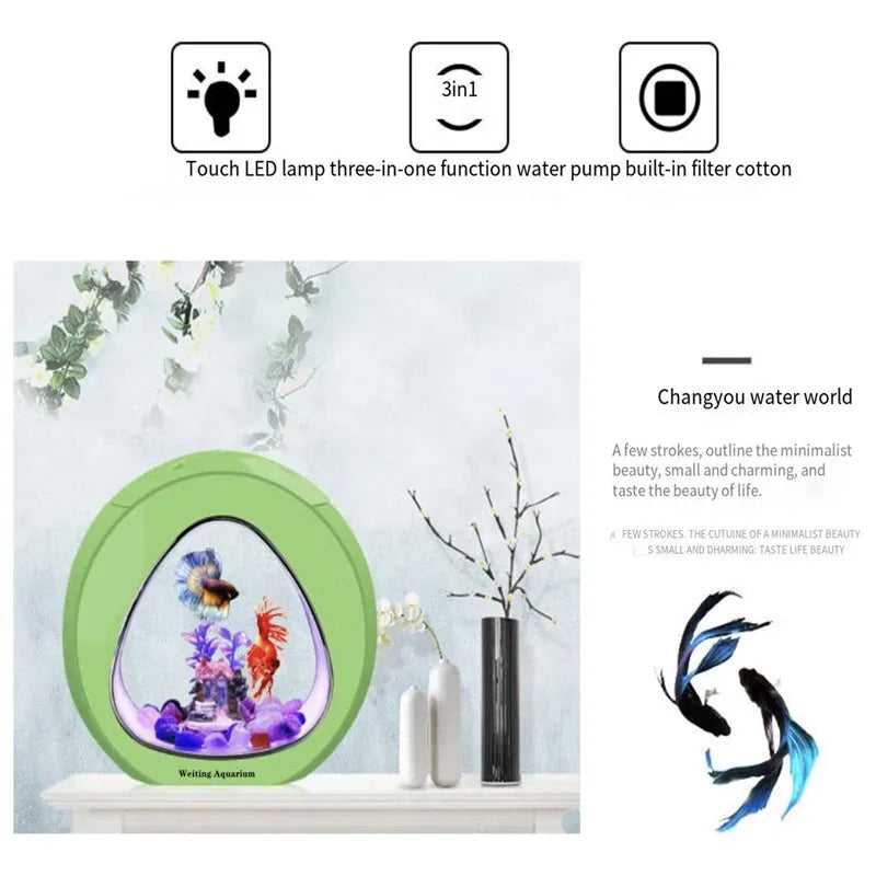 Weiting aquarium small fish tank mini desktop aquarium creative gold fish tank LED lighting comes with filter household fish tan