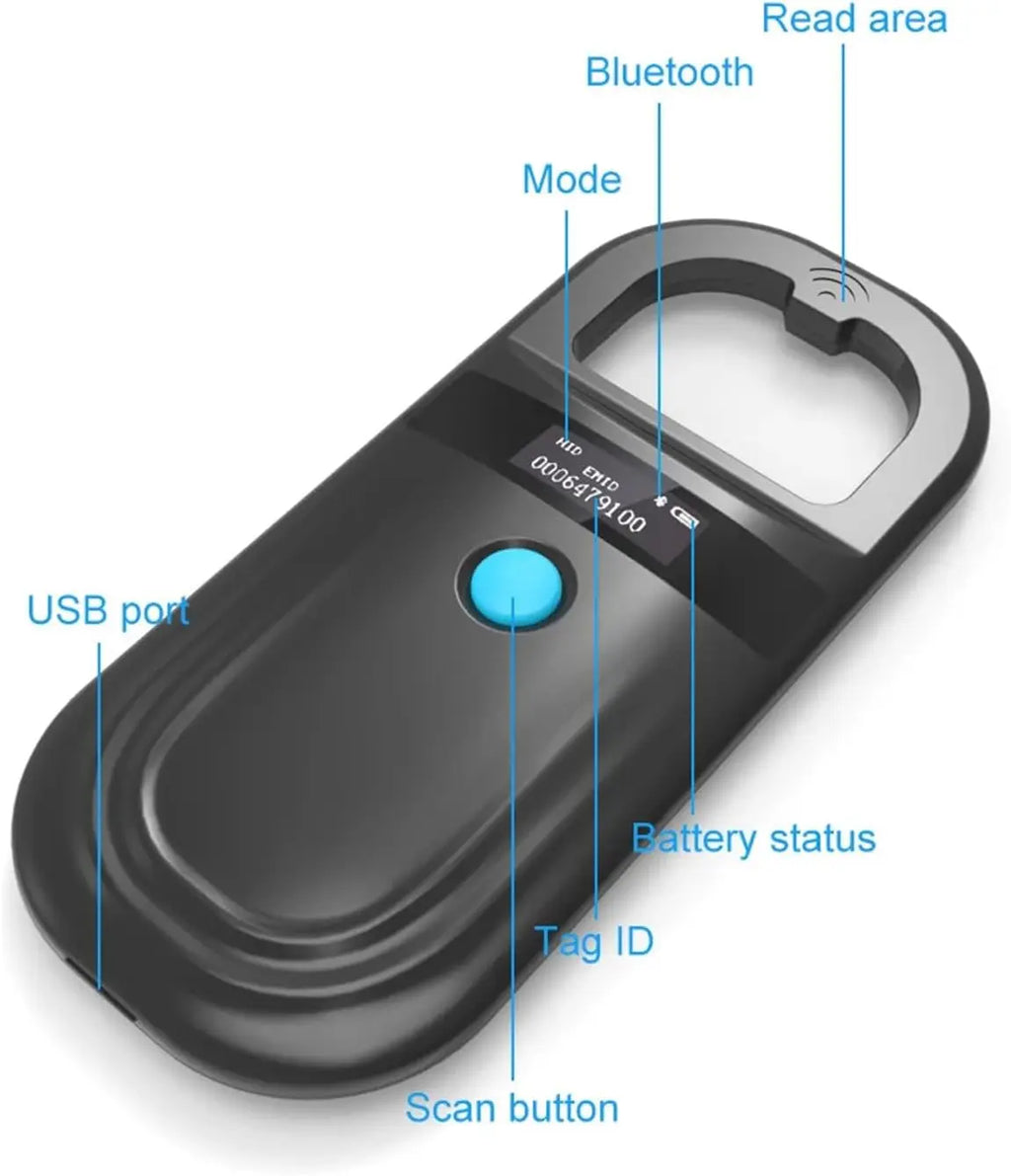 Rechargeable Black Plastic Pet Microchip Scanner ISO11784/85/FDX-B/EMID Handheld Animal Reader Dog/Cat/Pig 134.2kHz 0-3m Access