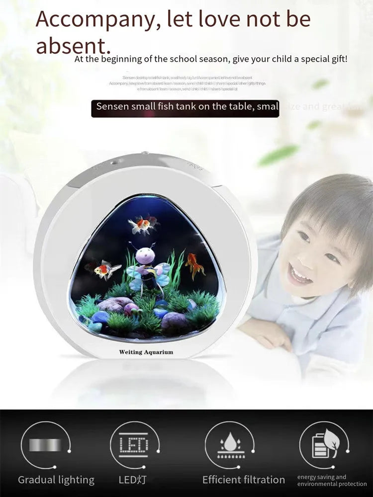 Weiting aquarium small fish tank mini desktop aquarium creative gold fish tank LED lighting comes with filter household fish tan
