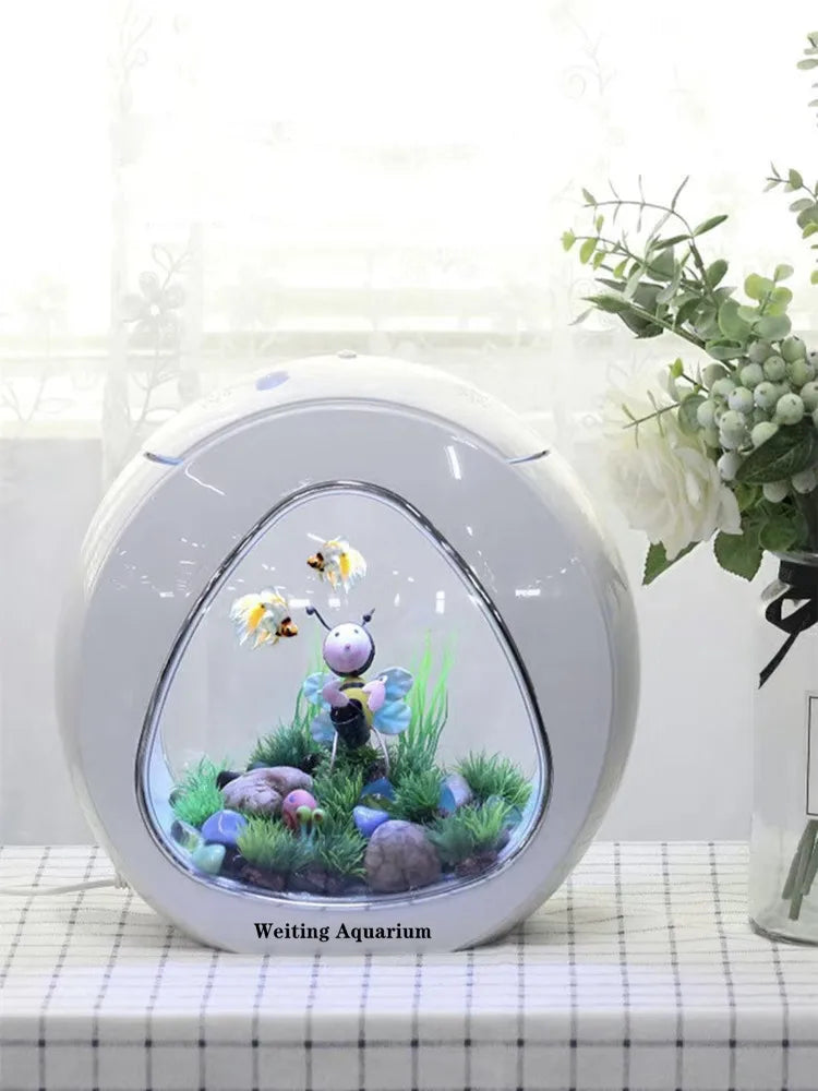Weiting aquarium small fish tank mini desktop aquarium creative gold fish tank LED lighting comes with filter household fish tan