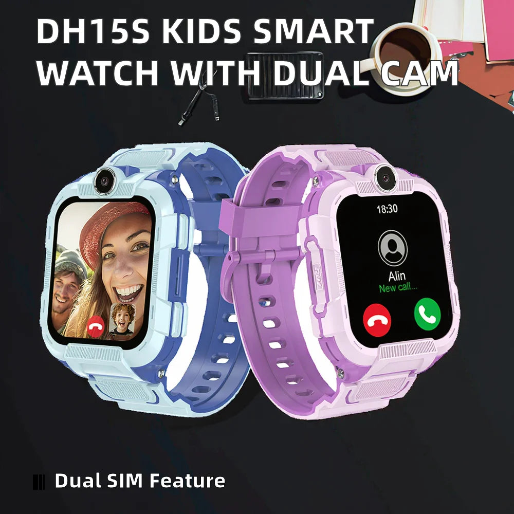 DH15S Kids Smart Watch Dual Camera 1.83'' IPS Display Video Call WIFI+GPS+LBS Location SOS Call 700mAh 4G 2025 IP67 Square