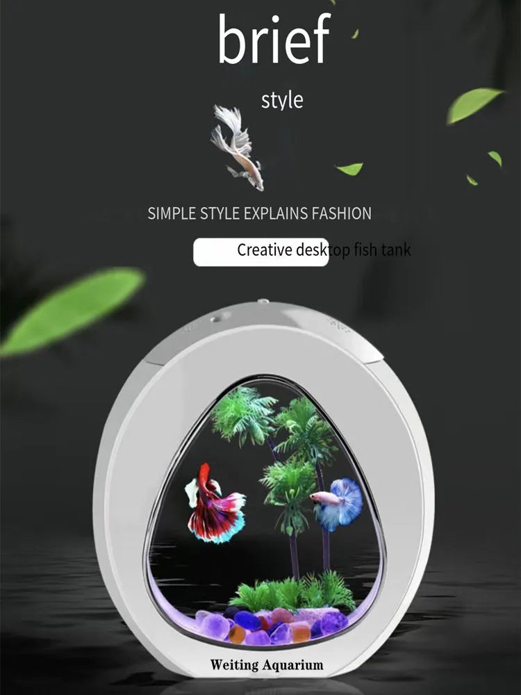 Weiting aquarium small fish tank mini desktop aquarium creative gold fish tank LED lighting comes with filter household fish tan
