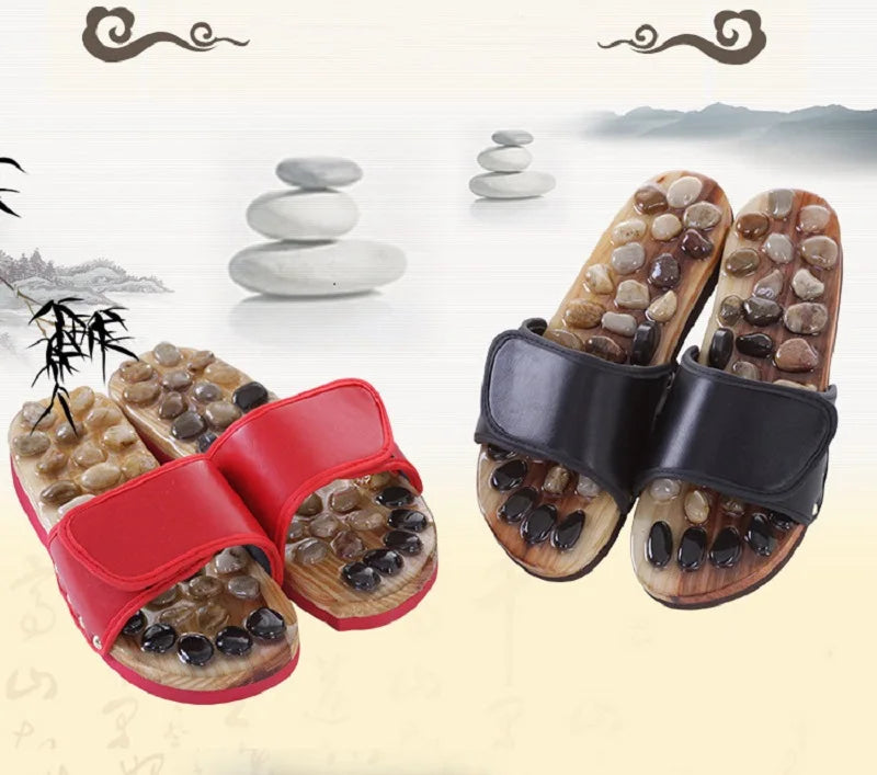 Massage Stone Shoes Acupressure Massage Slippers with Natural Stone Therapeutic Reflexology Sandals for Foot Acupoint Massage
