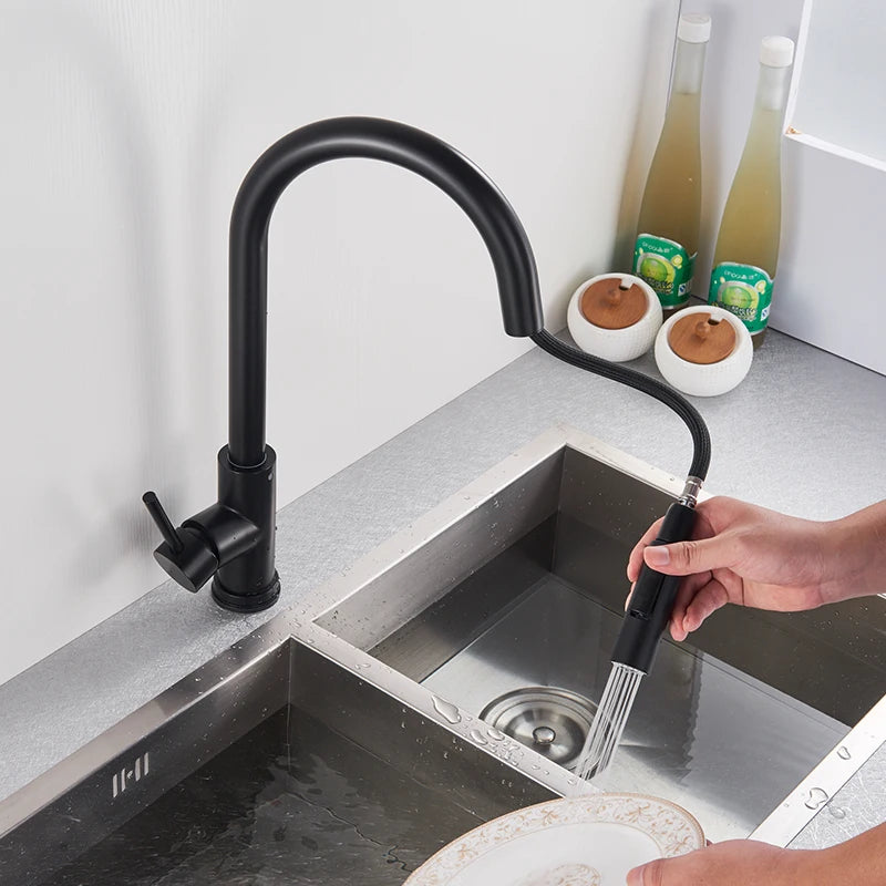 Rozin Smart Touch Kitchen Faucet Black Pull Out Sensor Faucets Black/Nickel 360 Rotation Crane 2 Outlet Water Mixer Taps