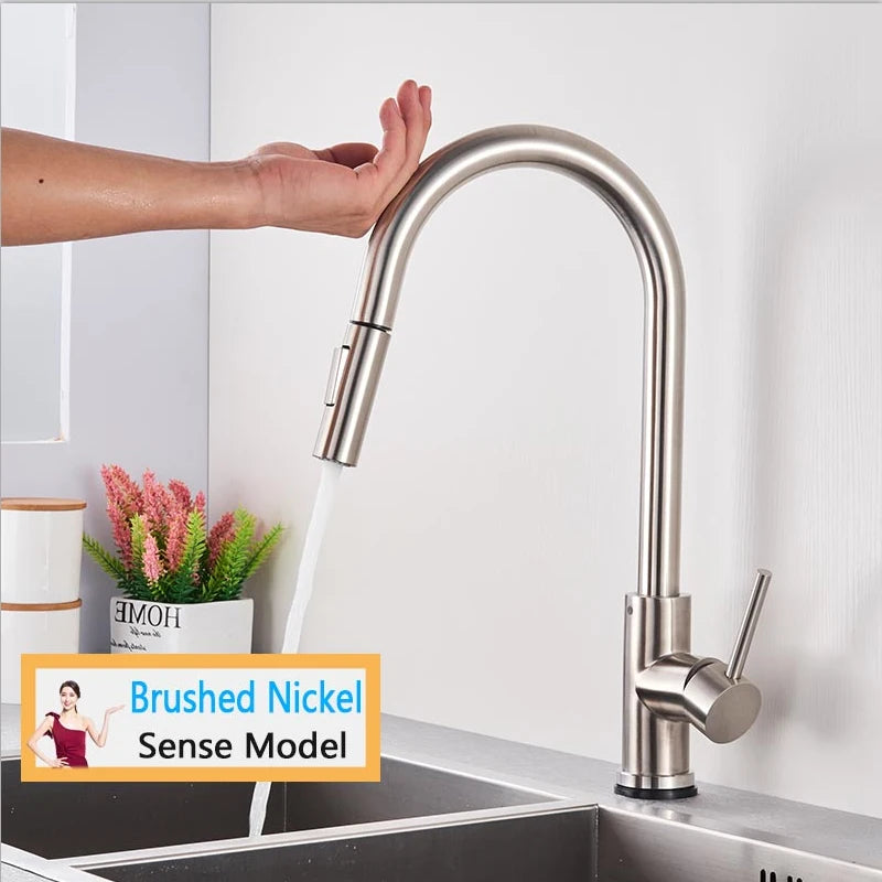 Rozin Smart Touch Kitchen Faucet Black Pull Out Sensor Faucets Black/Nickel 360 Rotation Crane 2 Outlet Water Mixer Taps