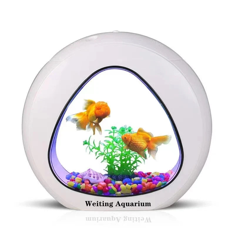 Weiting aquarium small fish tank mini desktop aquarium creative gold fish tank LED lighting comes with filter household fish tan