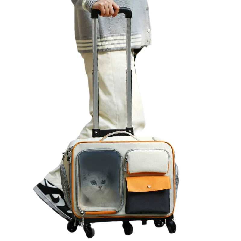 [Labor-Saving] Pet Trolley Bag Cat Bag Outdoor Portable Luggage Small Size Dogs Dog Anti-Stress Cat Backpack