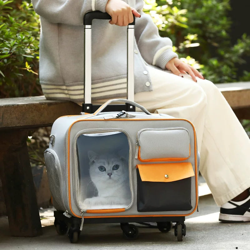 [Labor-Saving] Pet Trolley Bag Cat Bag Outdoor Portable Luggage Small Size Dogs Dog Anti-Stress Cat Backpack