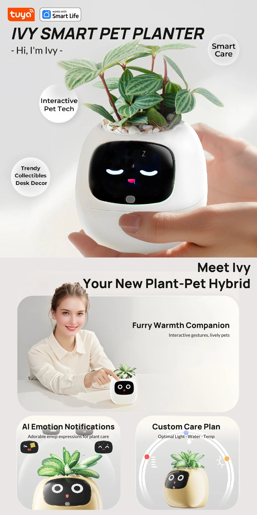 Pet Buddy lvy Plant care,made effortless, Al Plant Faces -See Feelings, Fix Needs  5 Interactive Gestures Unlocka Playful Life