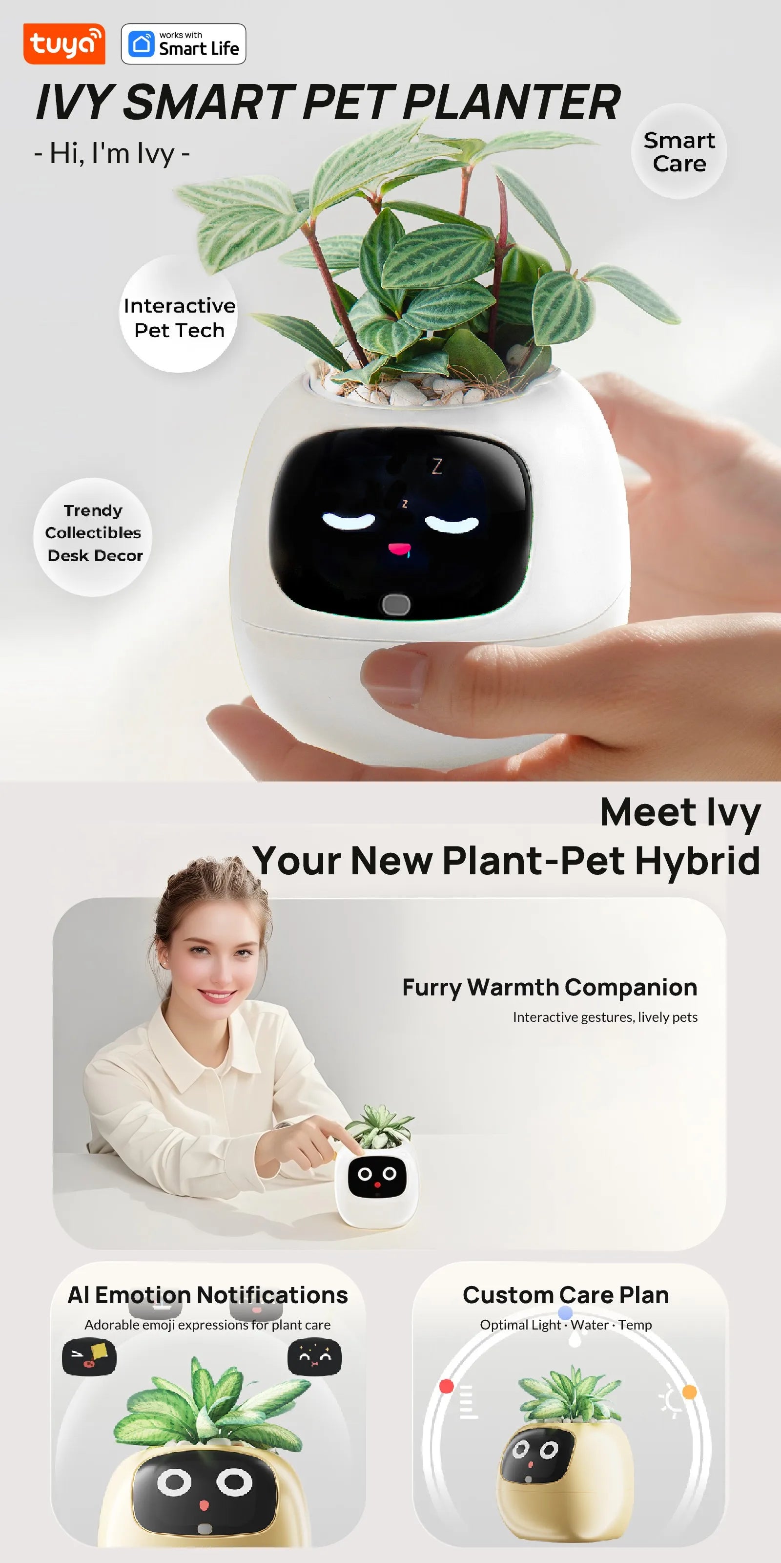 Pet Buddy lvy Plant care,made effortless, Al Plant Faces -See Feelings, Fix Needs  5 Interactive Gestures Unlocka Playful Life