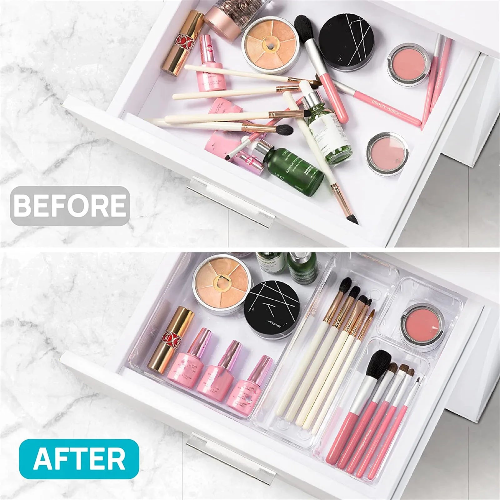 10-Piece Clear Drawer Organizer Set