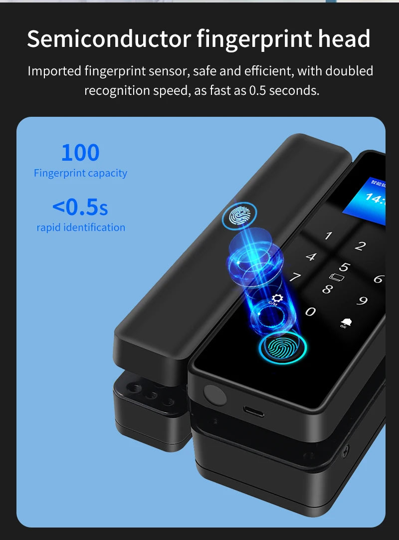 WIFI Tuya 3D Face Recognition  Smart Glass Lock Biometric Electronic Fingerprint Unlock Glass Door Lock Mobile remote Control