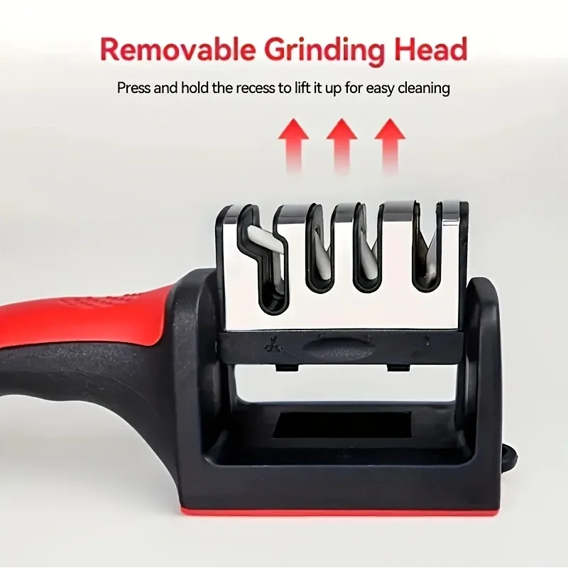 4 in1 Knife Sharpener, 4 Stage Manual Sharpener for Sharpening Kitchen Knives - Ceramic Stone, Tungsten Carbide Plates, Diamond
