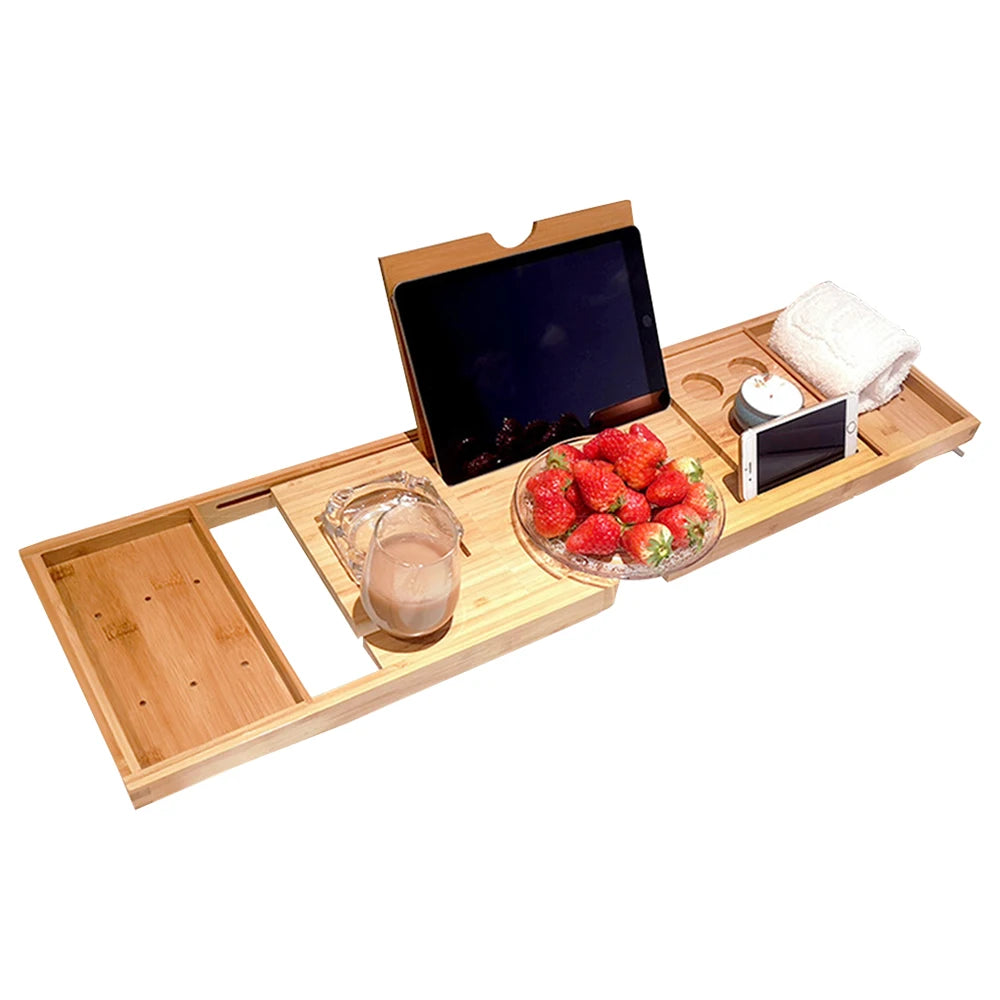 Bathtub Caddy Tray Bamboo Spa Bathtub Caddy Organizer Book Wine Tablet Holder Reading Rack Nonslip Bottom Extendable Sides