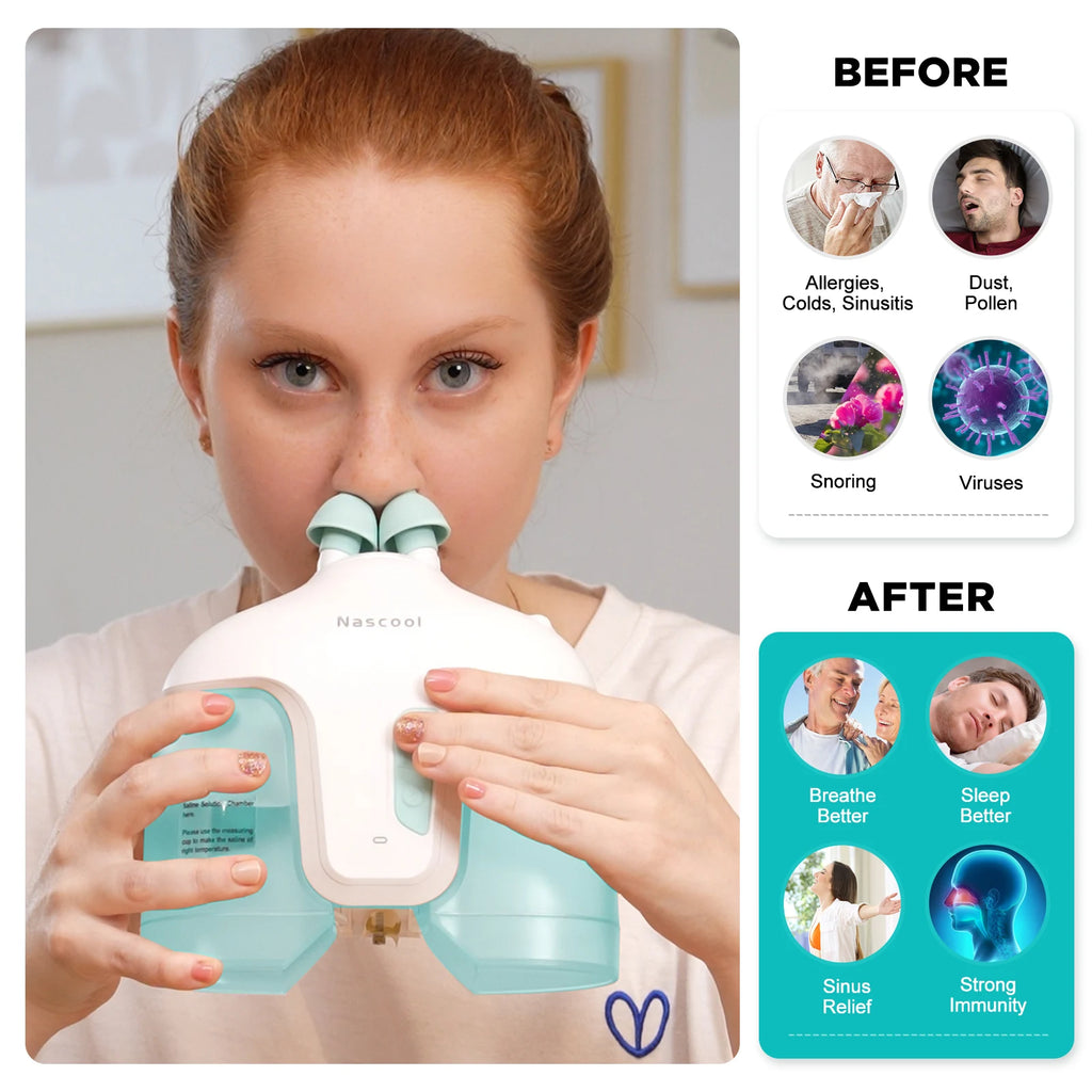 Nascool Electric Nasal Irrigation System with 50 SaltPods Suction Irrigator Nose Washer Sinus Rinse Cleaner Congestion Relief