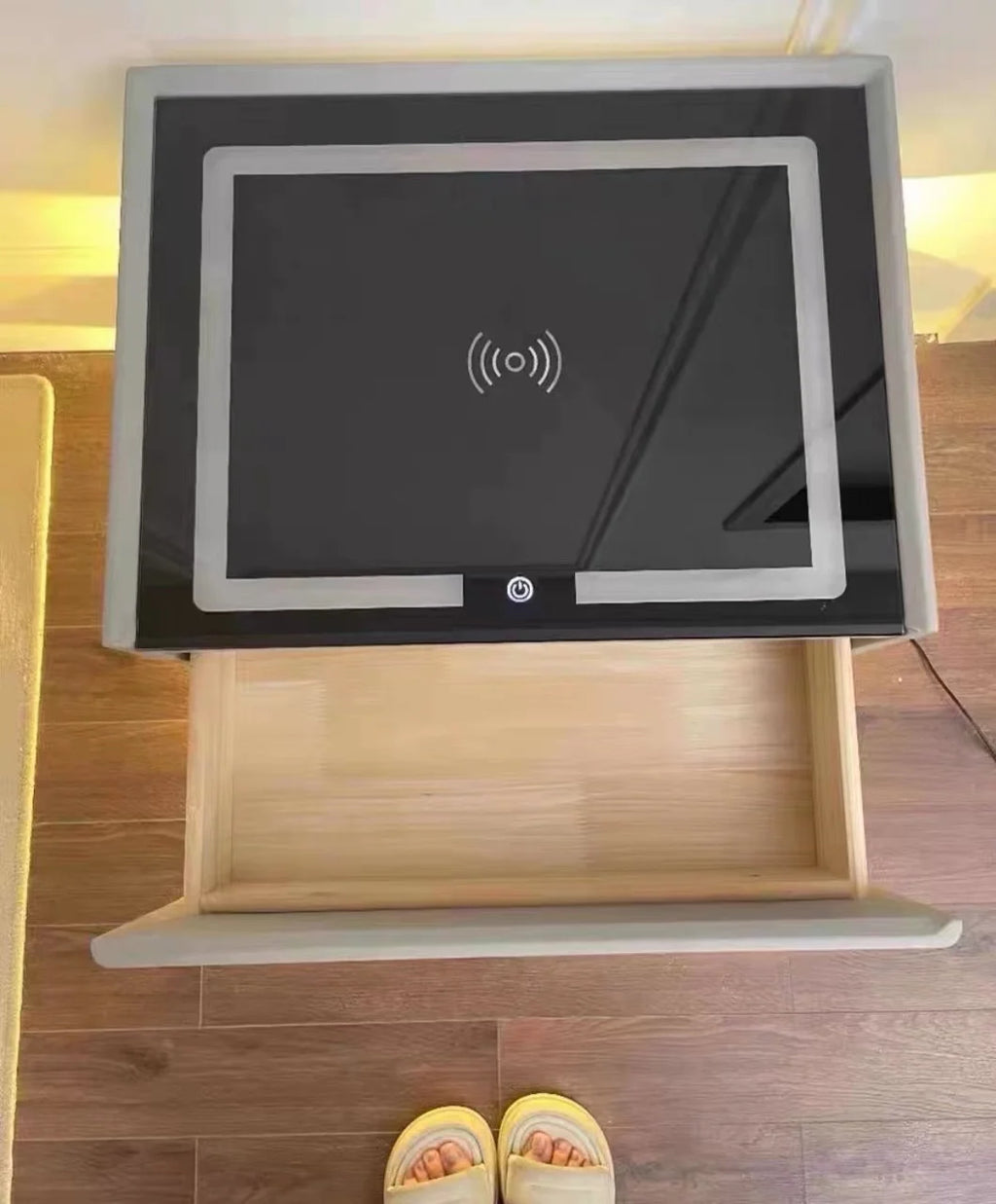 Smart Nightstand with Wireless Charger Bluetooth Speaker Sensor Light Ambient Lamp Password Lock Bedside Table for Bedroom
