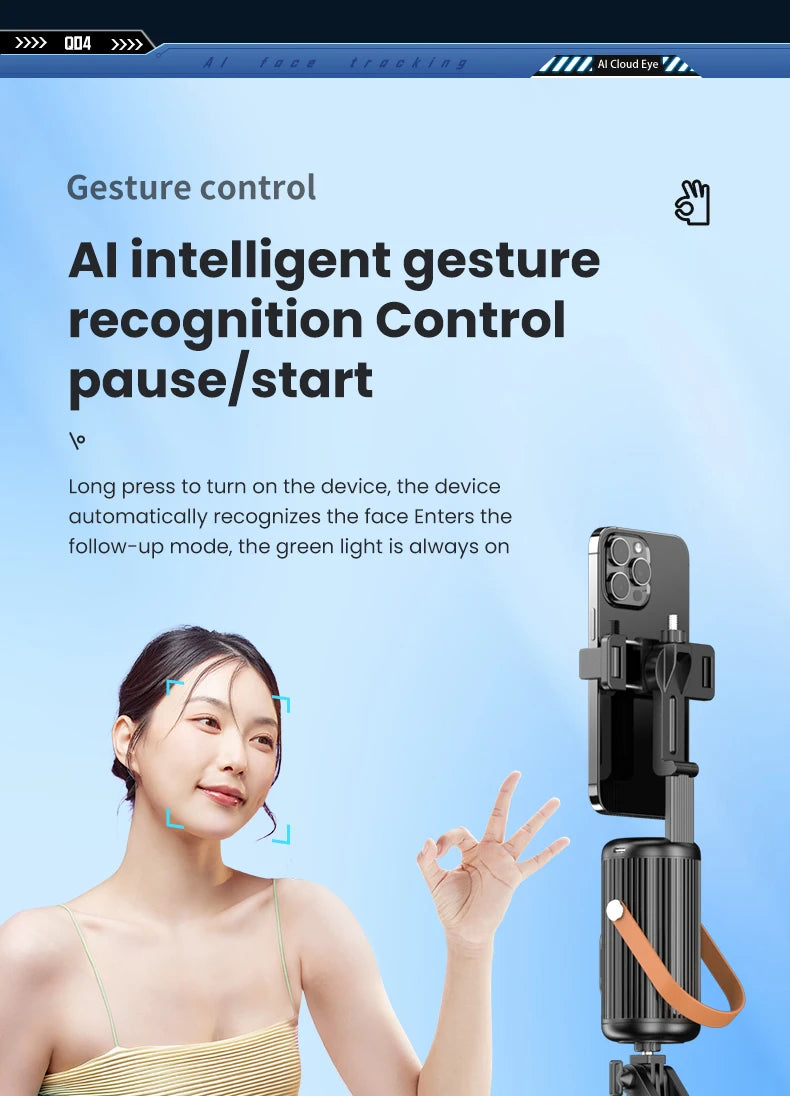 AI Intelligent Face Mobilephone Gimbal Fully Automatic Tracking Device With Remote Control Mobile LiveStreaming Stand Stabilizer