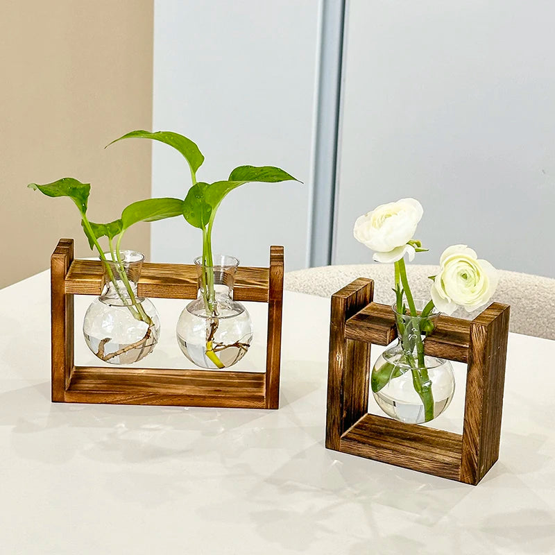 New Bayonet Light Bulb Vase Series Wooden Frame Hydroponic Plant Vase Container Basin Office Desktop Decoration Home Decoration