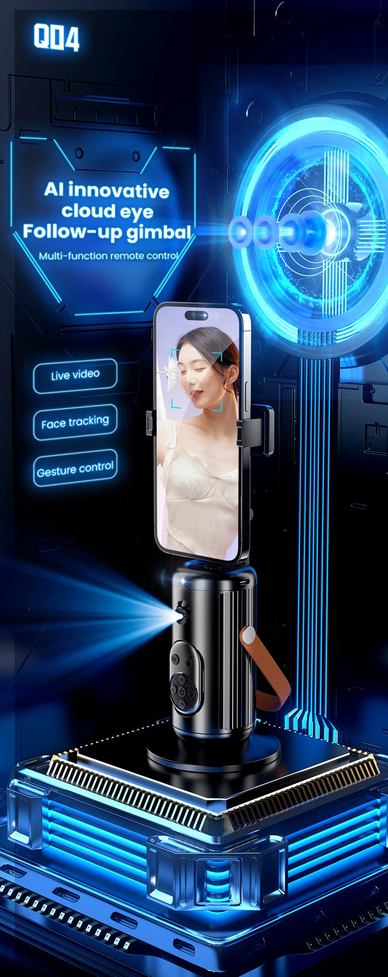 AI Intelligent Face Mobilephone Gimbal Fully Automatic Tracking Device With Remote Control Mobile LiveStreaming Stand Stabilizer