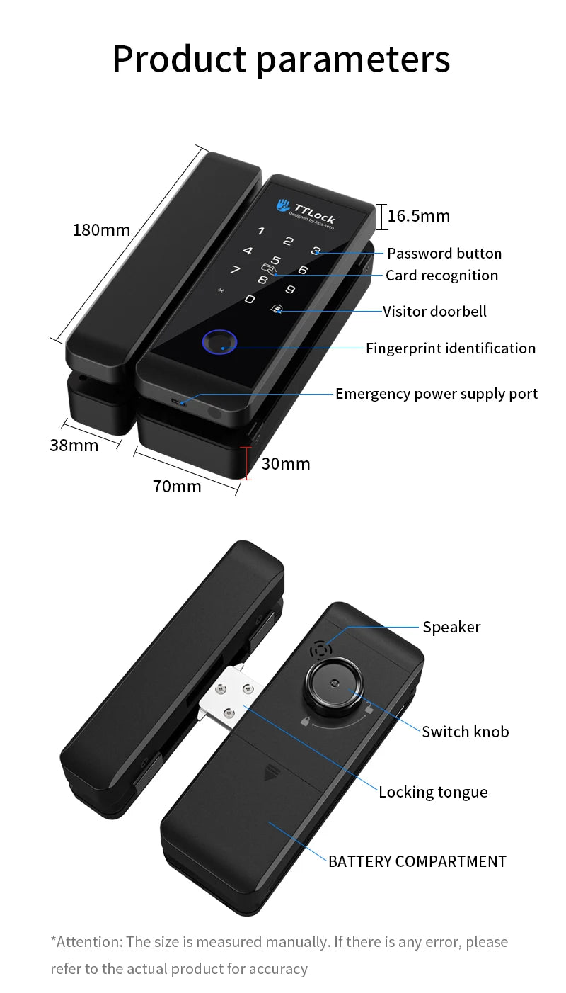 JDS6 TTLOCK APP Sliding Glass/Wood Fingerprint Lock Bluetooth Biometric Electronic Office Password 13.56Mhz RFID Keyless Unlock