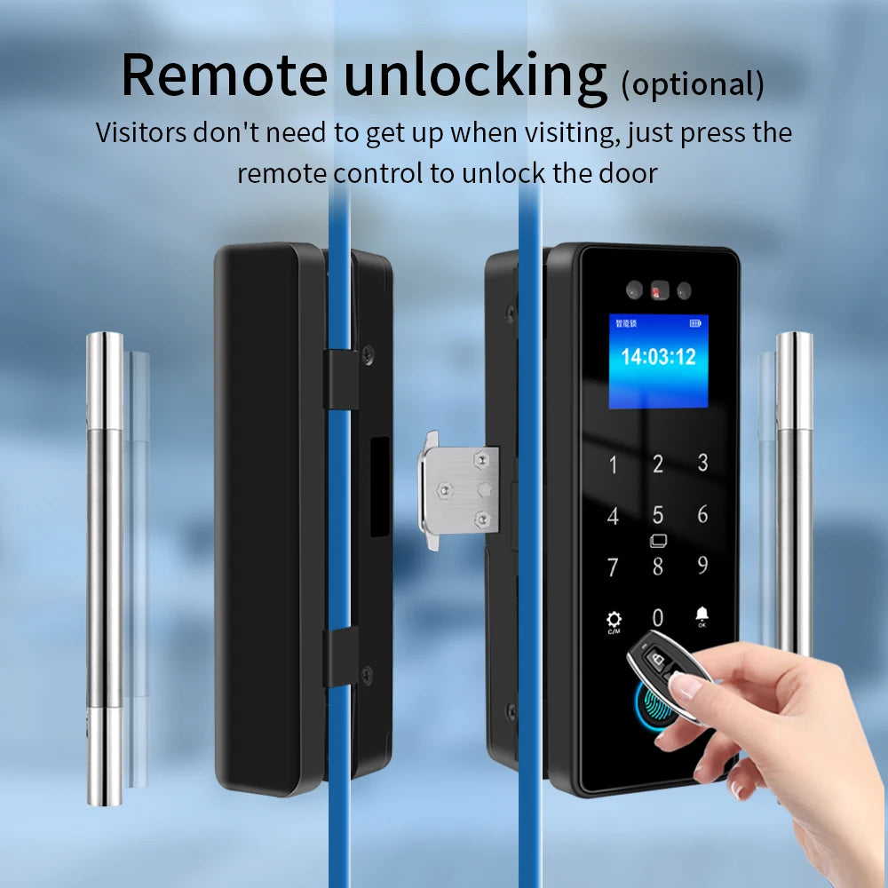 WIFI Tuya 3D Face Recognition  Smart Glass Lock Biometric Electronic Fingerprint Unlock Glass Door Lock Mobile remote Control