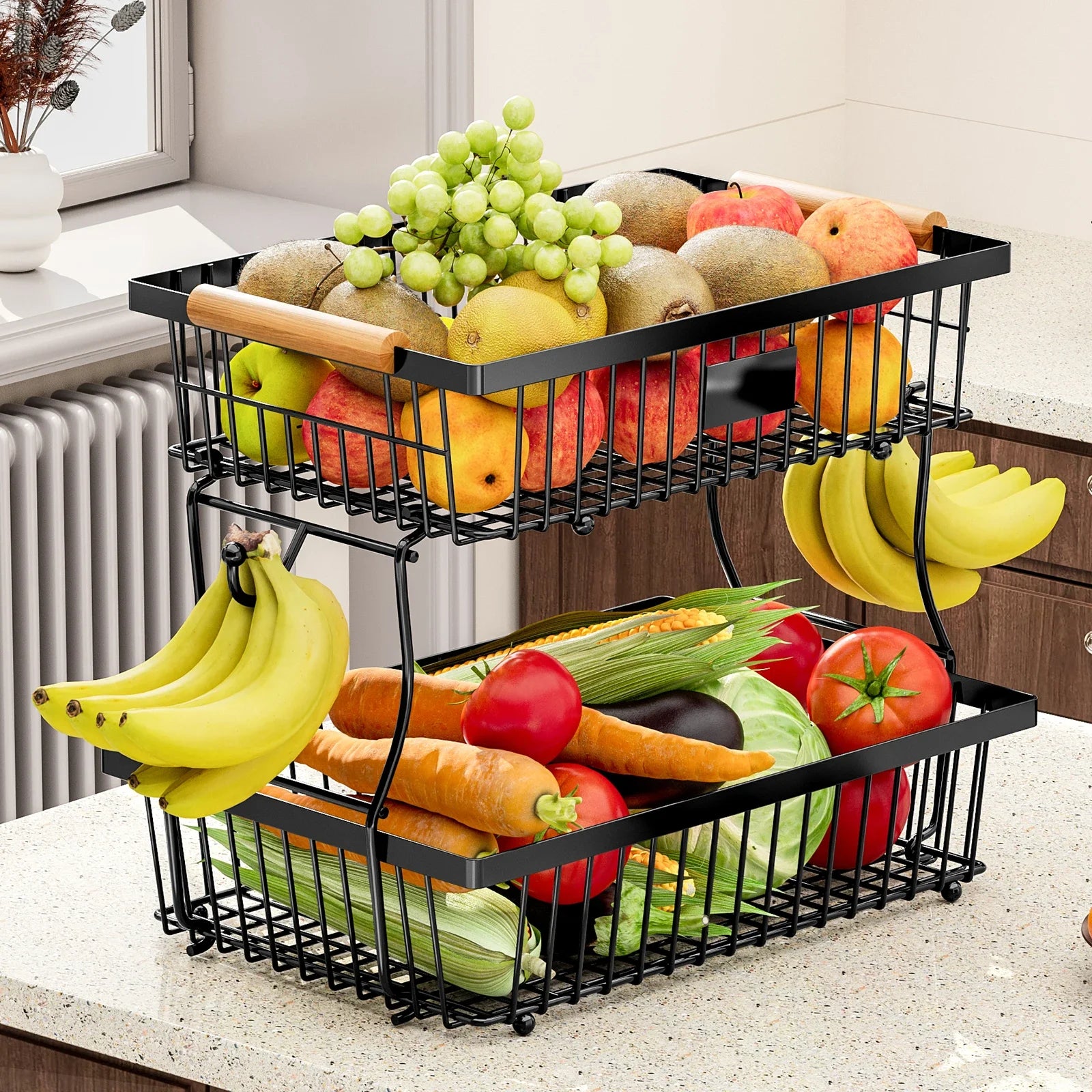 Kitchen Organizer Shelf Double Layer Seasoning Vegetables Fruits Holder Assembly Bathroom Cosmetic Removable Stand Storage Shelf