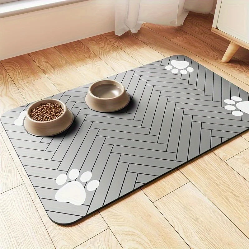 1pc Winter Fast-Drying Diatomaceous Earth Pet Feeding Mat, Absorbent,Easy to Clean with Paw Print Design dog accessories