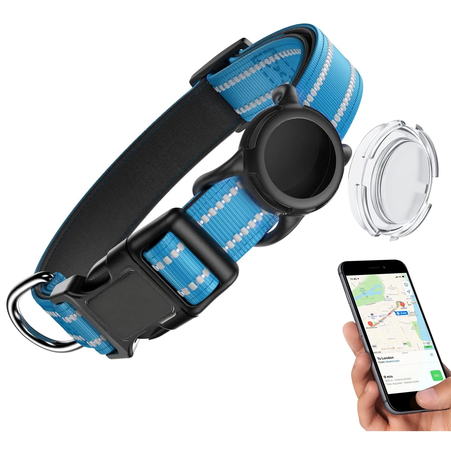 Waterproof Air Tag Dog Collar with AirTag Holder, Reflective Soft Padded & Safety Buckle, AirTag Pet Collar Adjustable for Dogs