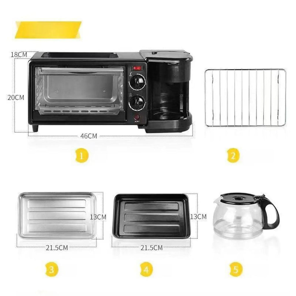 3 in 1 Breakfast Maker Multifunctional Toasters Oven with Timer with Glass Lid Oven Breakfast Maker for Bread Sandwich Egg