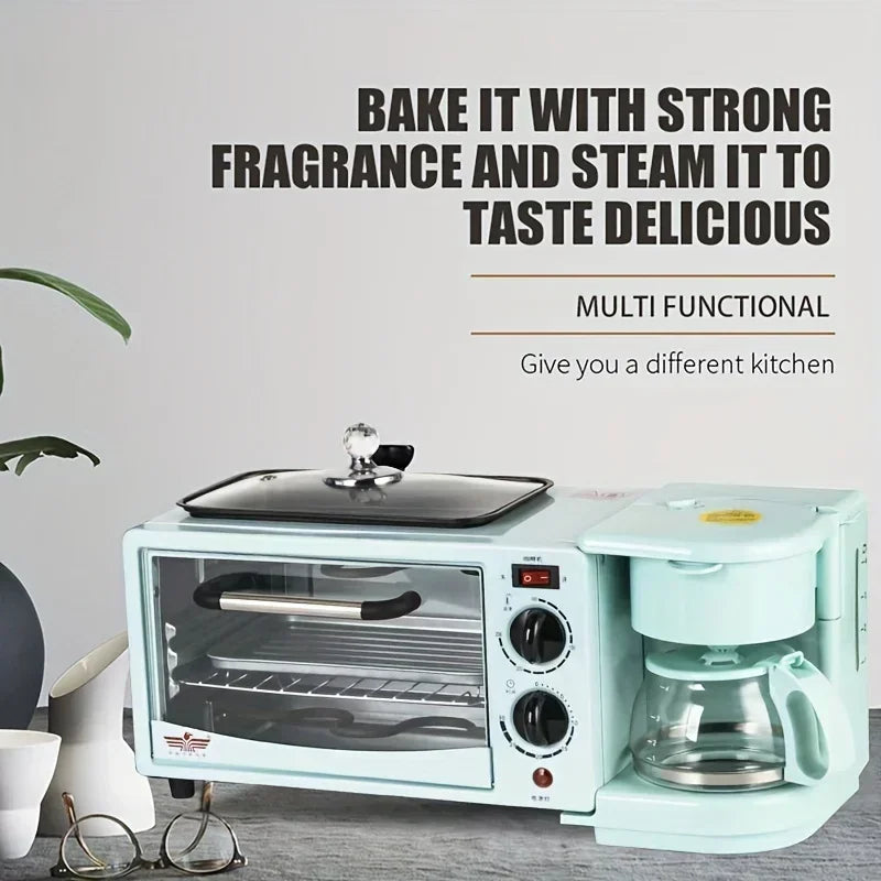 3-in-1 Breakfast Maker Home Mini Electric Oven Bread Maker,600ml Drip Coffee Machine,Non Stick Pan Fry Pan,Can Fry Grill Steak