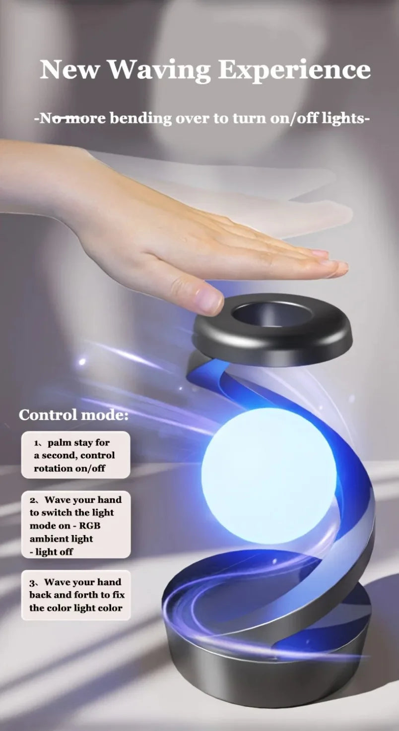 Wireless Charging Rotating Suspension Night Light Hand-waving Control RGB Atmosphere Table Lamp For Bedroom Office Decor