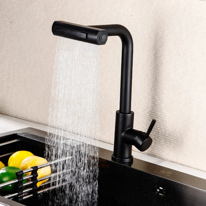 Grey/Silver Pull Out Kitchen Faucet, Flexible Hot and Cold Water Kitchen Sink Mixer Faucet Deck Mounted with Stream Shower Mode