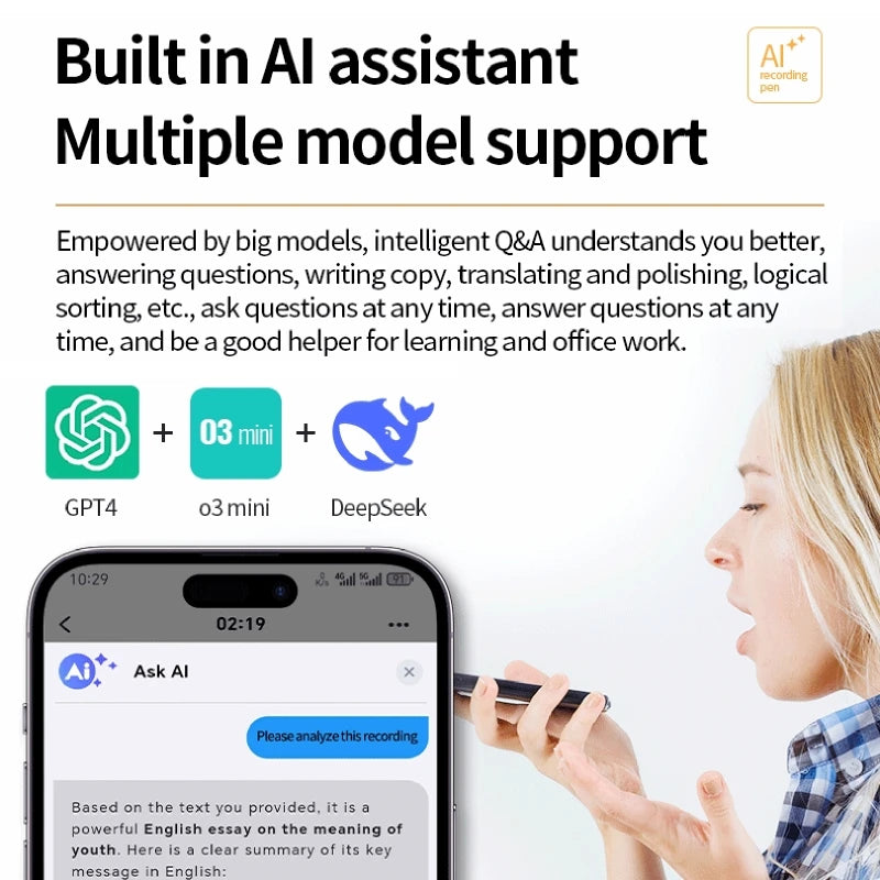 A30 AI Voice Recorder with Real-Time Transcription&Translation Digital Voice Recorder Support 189 Languages for Lectures Meeting