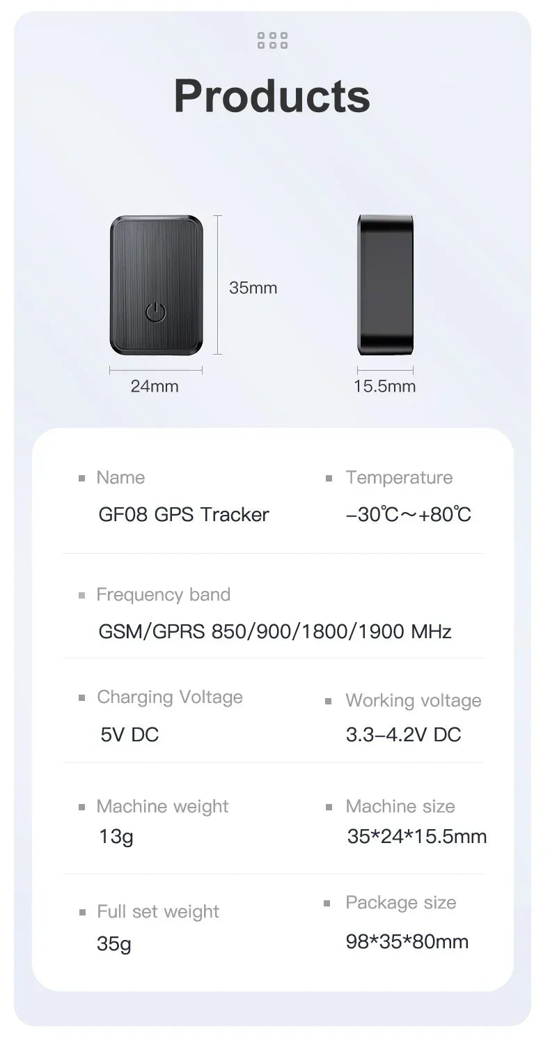 Mini GF08 GPS Car Tracker,Real-time Tracker, Anti-Theft, Anti-lost Key,Pet Locator,Strong Magnetic Mount SlM, Message Positioner