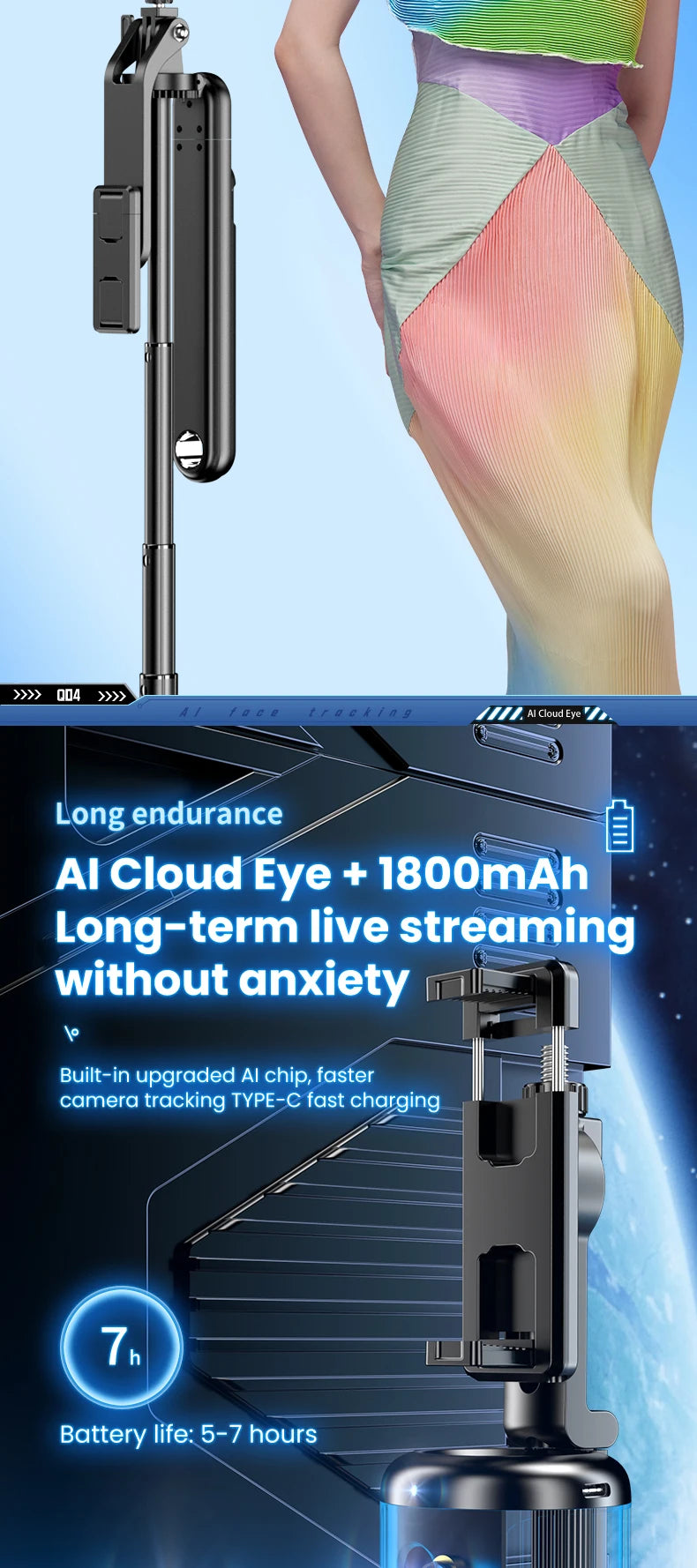 AI Intelligent Face Mobilephone Gimbal Fully Automatic Tracking Device With Remote Control Mobile LiveStreaming Stand Stabilizer