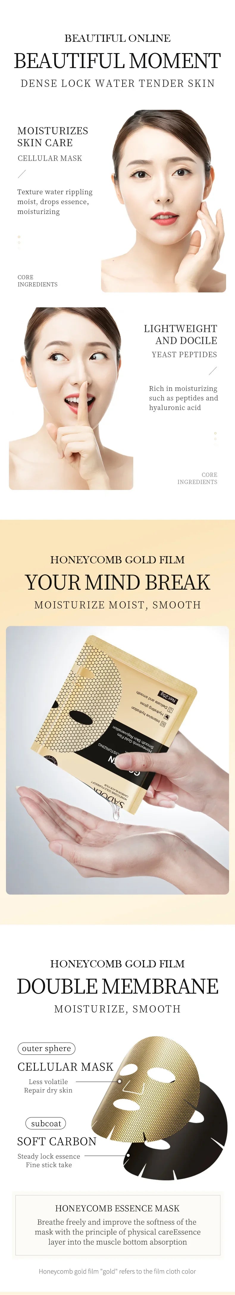 24K Gold Moisturizing Facial Masks skincare Firming Nourishing Smooth Skin Rejuvenation Face Mask Sheets Mask