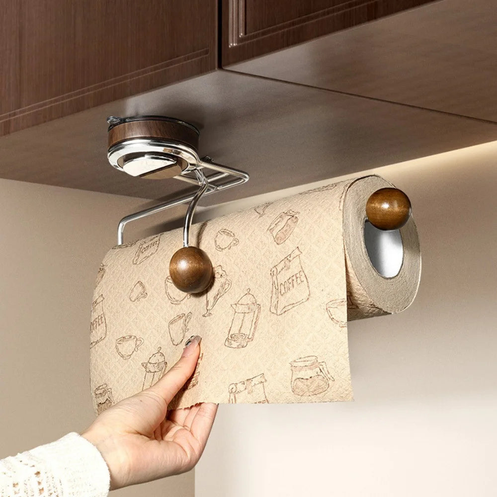 [1pc Stainless Steel Paper Towel Holder] 1pc Non-Drilling Stainless Steel Suction Cup Kitchen Paper Towel Holder