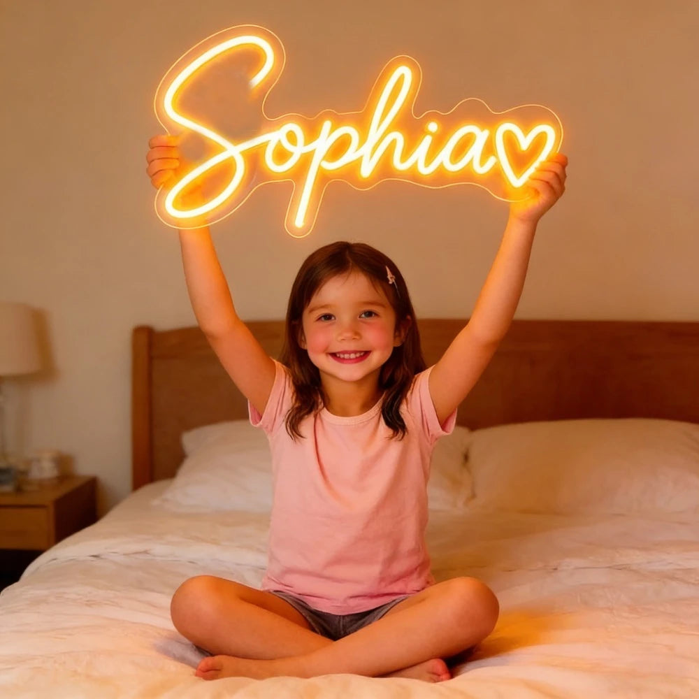 Personalised Name LED Sign Custom Neon Sign with Heart USB Powered Wall Bedroom Decorations for Wedding Parties Birthday Gift